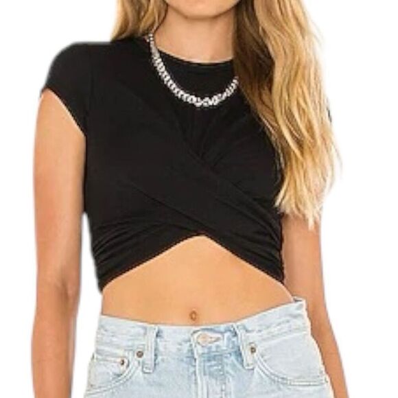 NEW Susana Monaco Twisted Short Sleeve Crop Top in Black Small - Picture 1 of 7